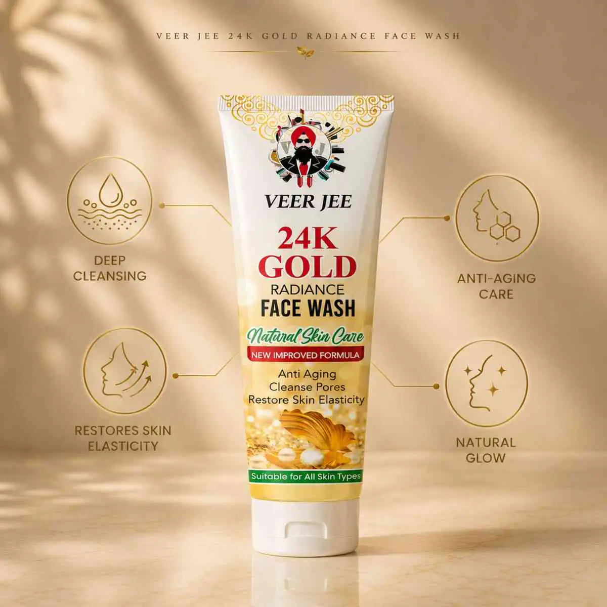 Veer Jee 24k Gold Face Wash – luxurious cleanser infused with gold flakes