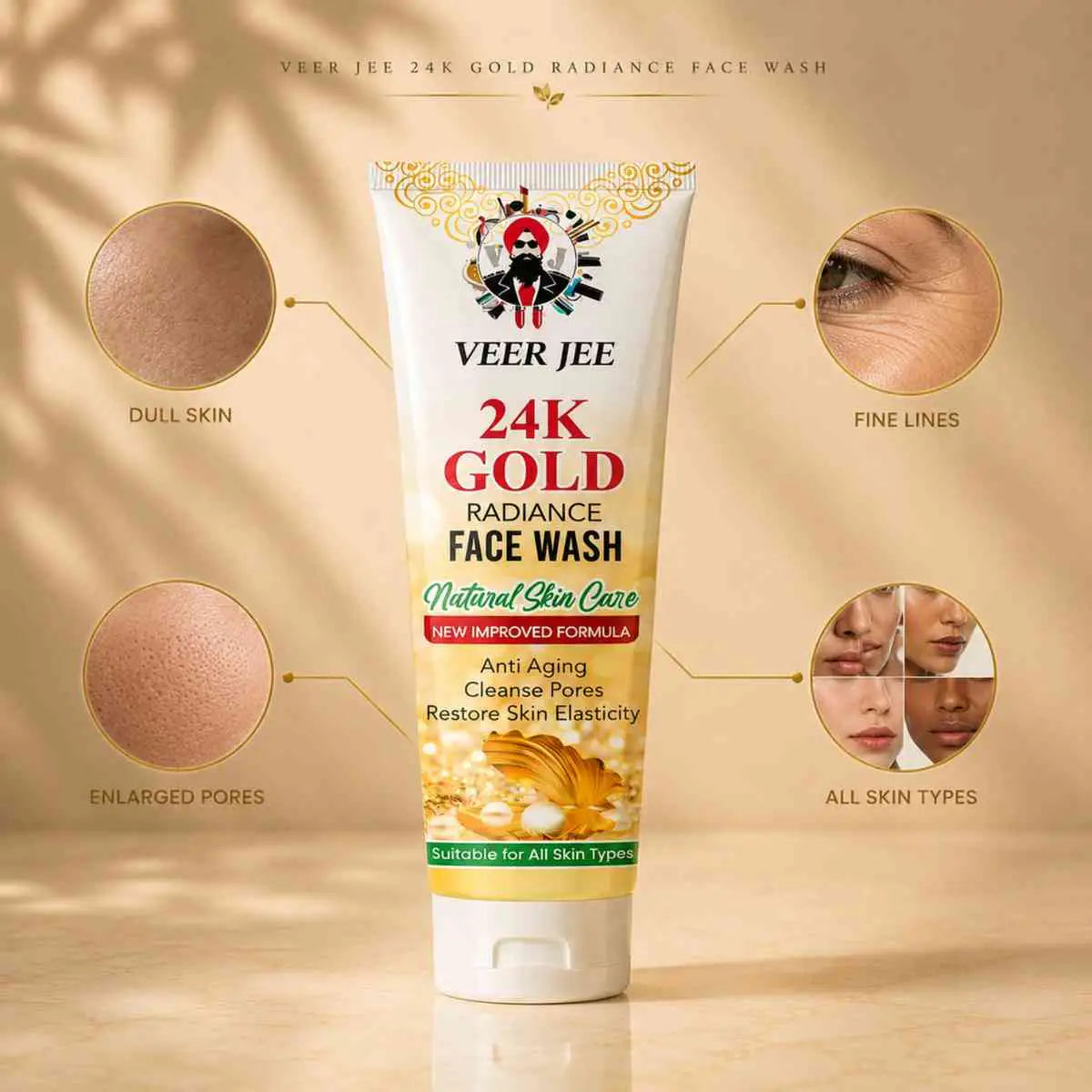Veer Jee 24k Gold Face Wash – luxurious cleanser infused with gold flakes