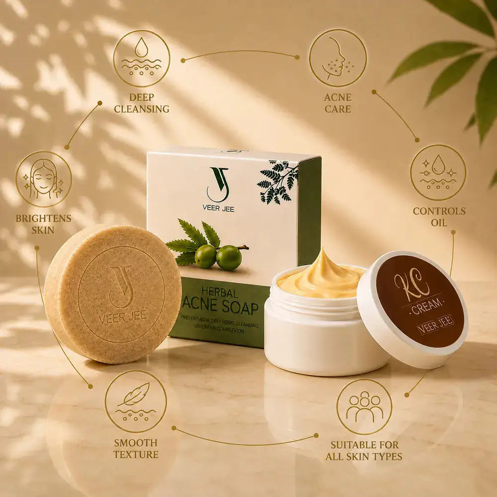 Veer Jee Acne Clarity Duo – Herbal Acne Soap and K.C Cream skincare set