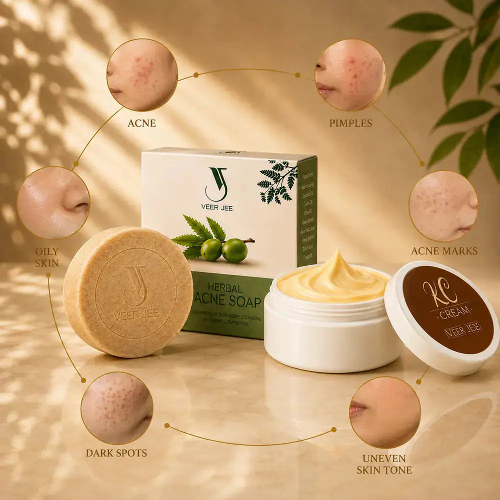 Veer Jee Acne Clarity Duo – Herbal Acne Soap and K.C Cream skincare set