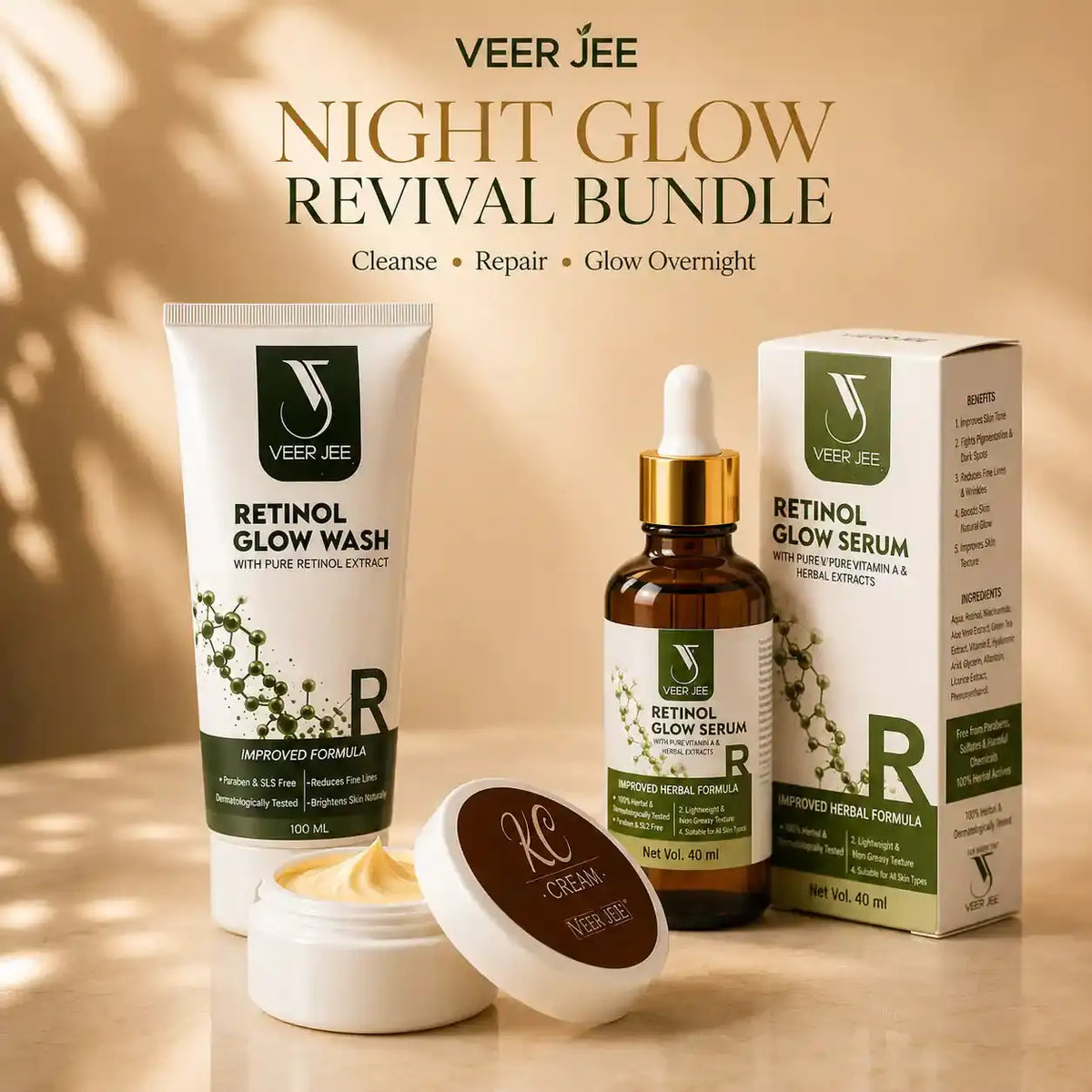 Veer Jee Night Glow Revival Bundle – 3-step nighttime skincare routine