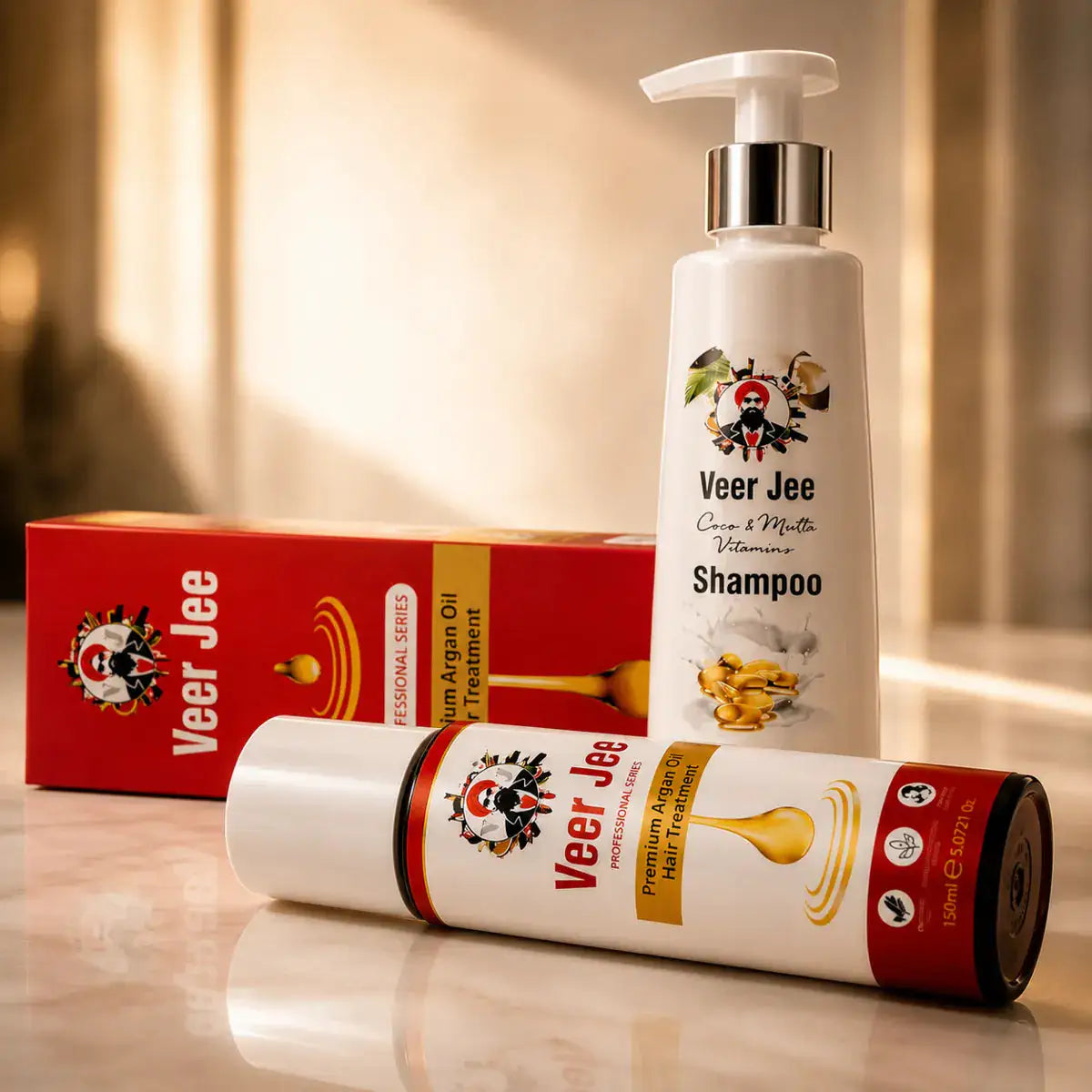 Veer Jee Herbal Hair Care Bundle – Argan Oil Hair Treatment and Shampoo set