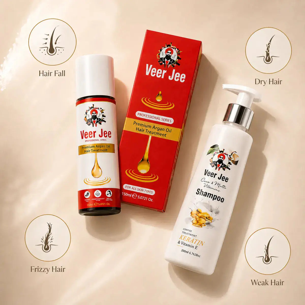 Veer Jee Herbal Hair Care Bundle – Argan Oil Hair Treatment and Shampoo set