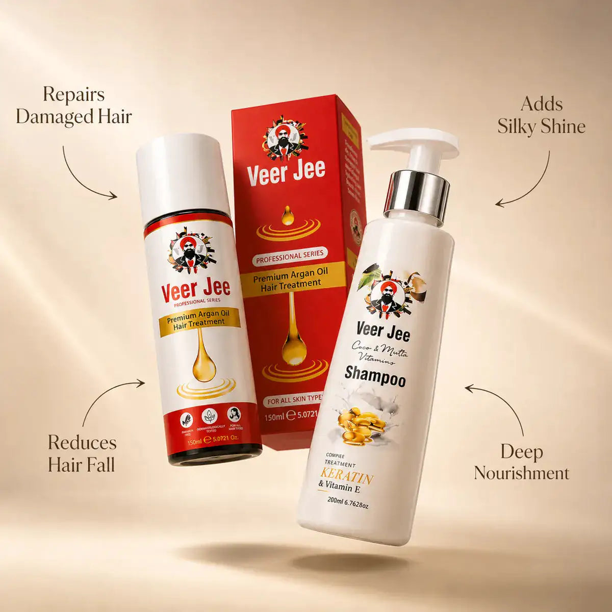Veer Jee Herbal Hair Care Bundle – Argan Oil Hair Treatment and Shampoo set