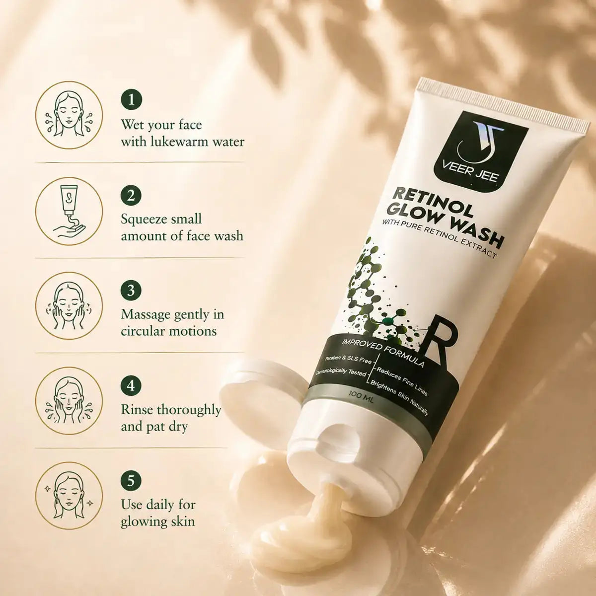 Veer Jee Retinol Glow Face Wash – gentle daily cleanser with Retinol and herbal extracts
