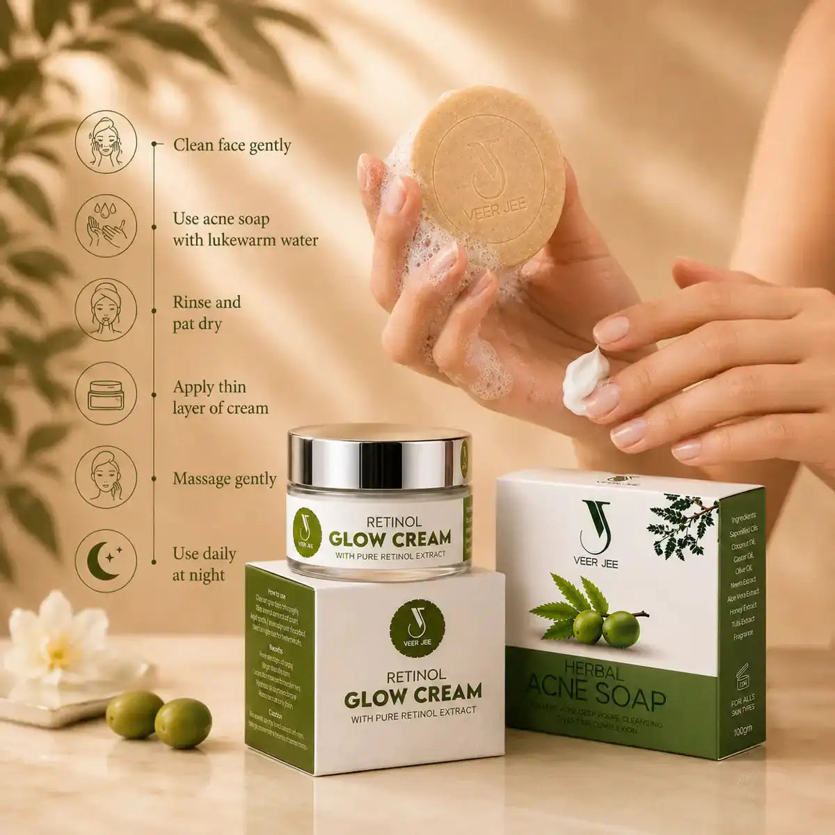 Veer Jee Freckles Clear Pack – Retinol Glow Face Wash and Cream duo for oily skin